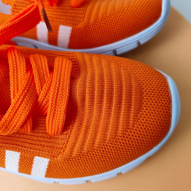 Mesh Knitted Striped Flats Shoes for Women 2024 Summer Lace Up Casual Sneakers Woman Breathable Soft Sole Loafers Plus Size 43