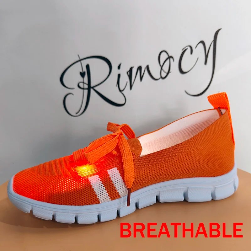 Mesh Knitted Striped Flats Shoes for Women 2024 Summer Lace Up Casual Sneakers Woman Breathable Soft Sole Loafers Plus Size 43