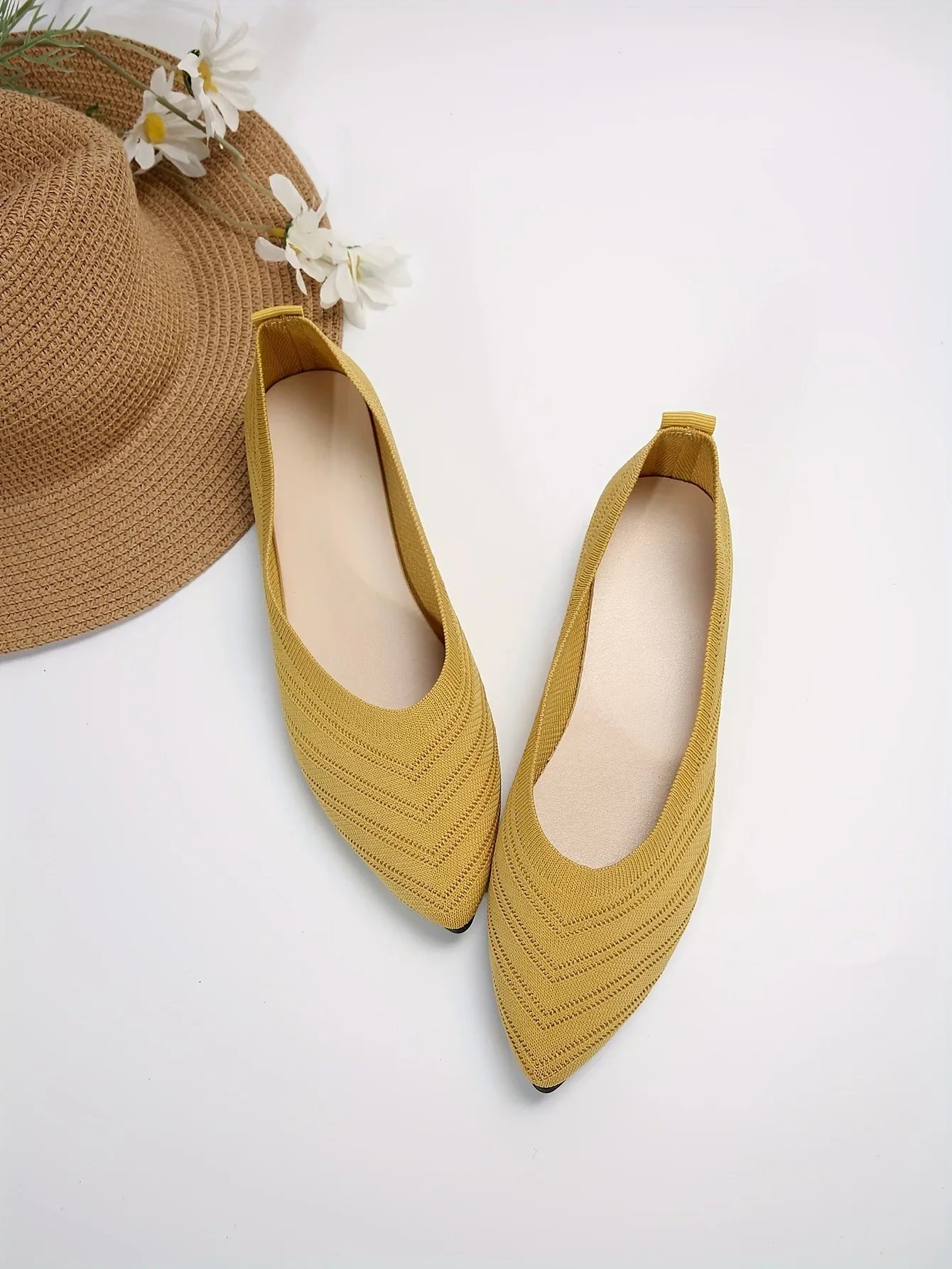 Pointed Toe Flat Shoes Women Solid Color Knitted Slip on Shoes Casual Breathable Ballet Flats Women Loafers Comfort Ladies Shoes Pointed Toe Flat Shoes Women Solid Color Knitted Slip on Shoes Casual Breathable Ballet Flats Women Loafers Comfort Ladies Shoes