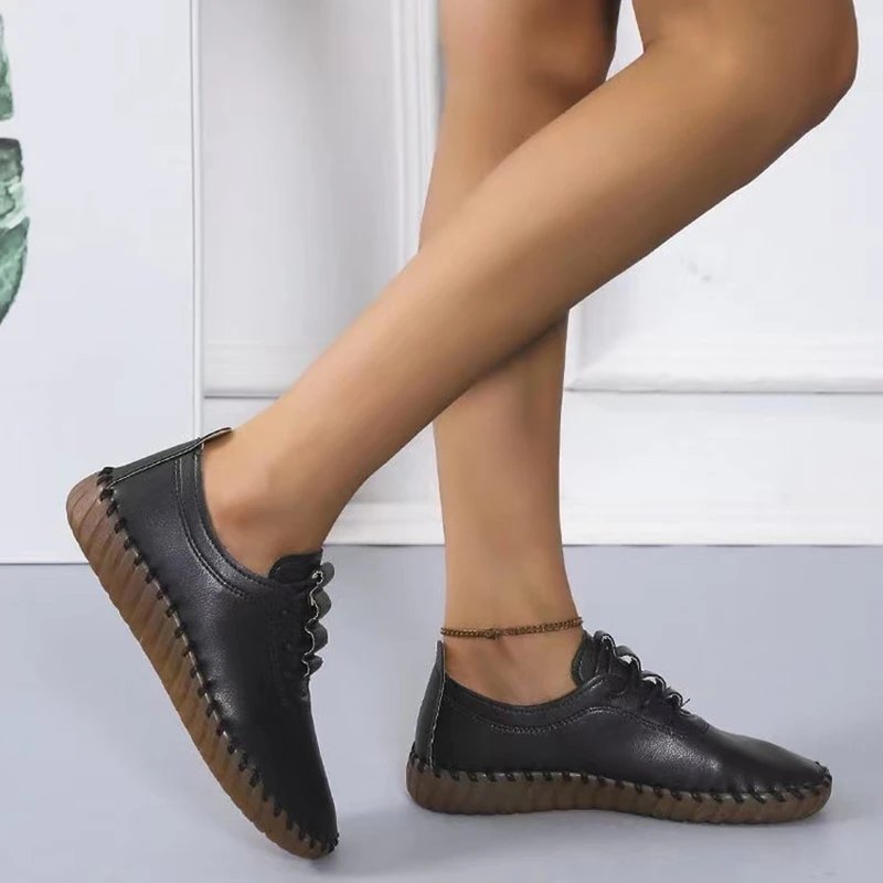 Sneakers Women Shoes Platform Loafers Lace Up Leather Flats 2023 Trend Spring Casual Mom Shoe Mujer Zapatos Chaussure Femme