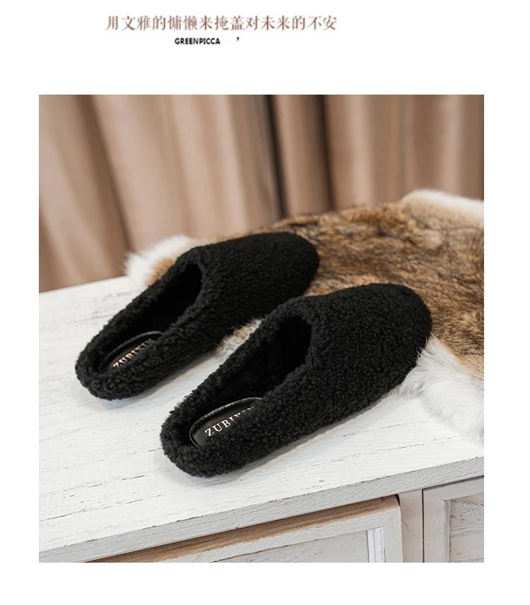 Luxury Lambwool Moccasins Femme Winter Cotton Shoes Women Warm Plush Loafers Comfy Curly Sheep Fur Flats Woman Large Size 40-43