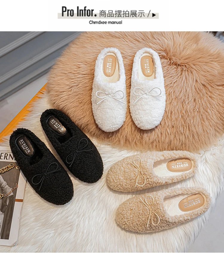 Luxury Lambwool Moccasins Femme Winter Cotton Shoes Women Warm Plush Loafers Comfy Curly Sheep Fur Flats Woman Large Size 40-43