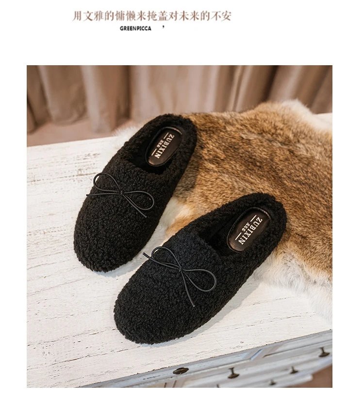 Luxury Lambwool Moccasins Femme Winter Cotton Shoes Women Warm Plush Loafers Comfy Curly Sheep Fur Flats Woman Large Size 40-43