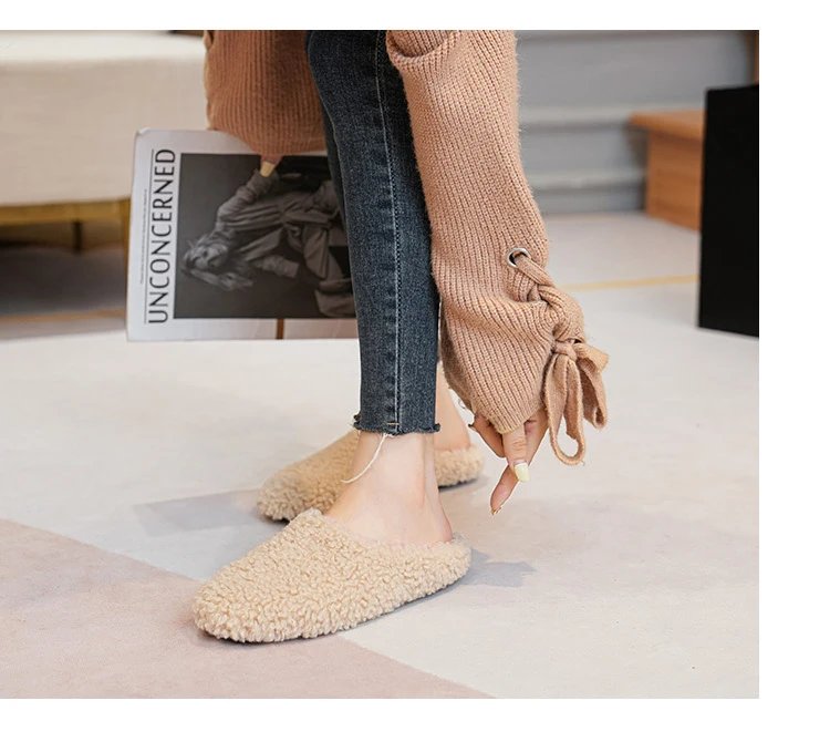 Luxury Lambwool Moccasins Femme Winter Cotton Shoes Women Warm Plush Loafers Comfy Curly Sheep Fur Flats Woman Large Size 40-43