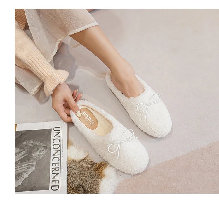 Luxury Lambwool Moccasins Femme Winter Cotton Shoes Women Warm Plush Loafers Comfy Curly Sheep Fur Flats Woman Large Size 40-43