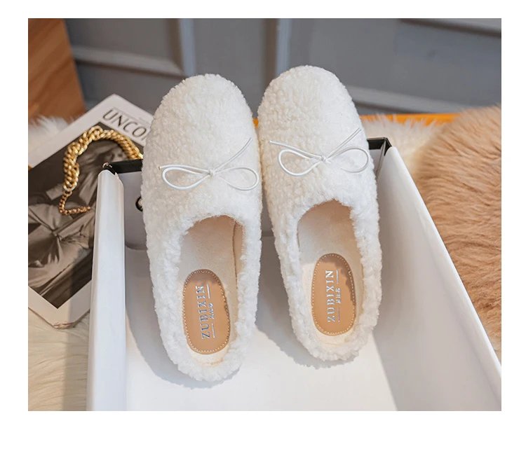 Luxury Lambwool Moccasins Femme Winter Cotton Shoes Women Warm Plush Loafers Comfy Curly Sheep Fur Flats Woman Large Size 40-43
