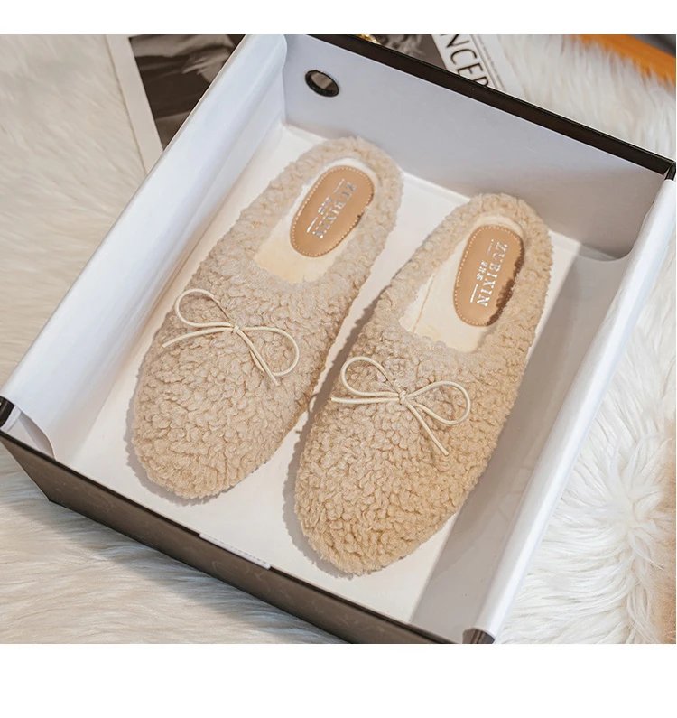 Luxury Lambwool Moccasins Femme Winter Cotton Shoes Women Warm Plush Loafers Comfy Curly Sheep Fur Flats Woman Large Size 40-43