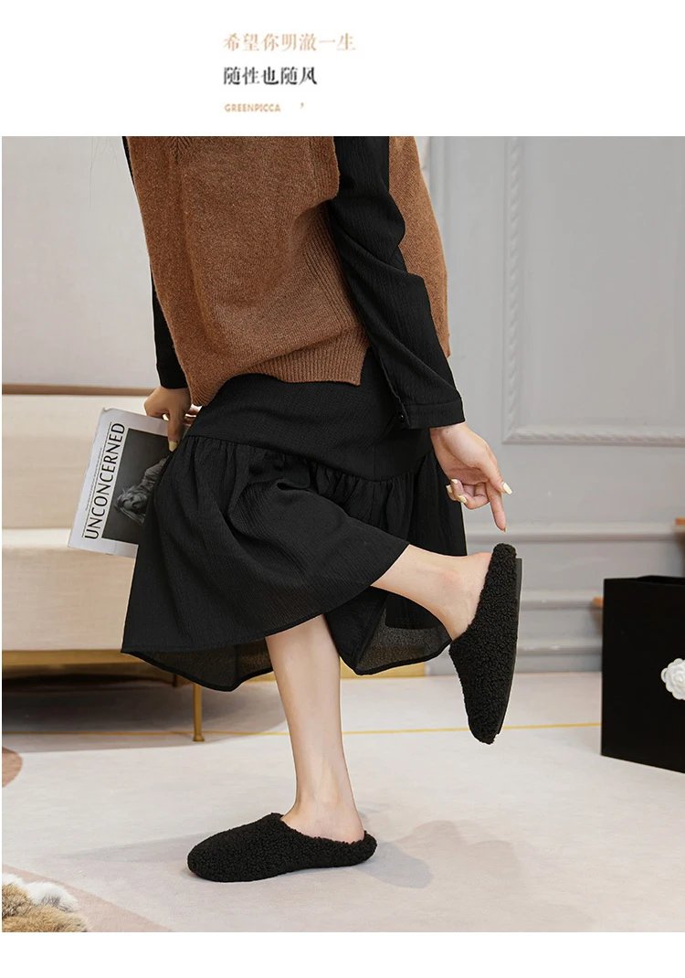 Luxury Lambwool Moccasins Femme Winter Cotton Shoes Women Warm Plush Loafers Comfy Curly Sheep Fur Flats Woman Large Size 40-43