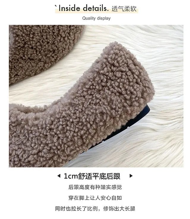 Luxury Lambwool Moccasins Femme Winter Cotton Shoes Women Warm Plush Loafers Comfy Curly Sheep Fur Flats Woman Large Size 40-43