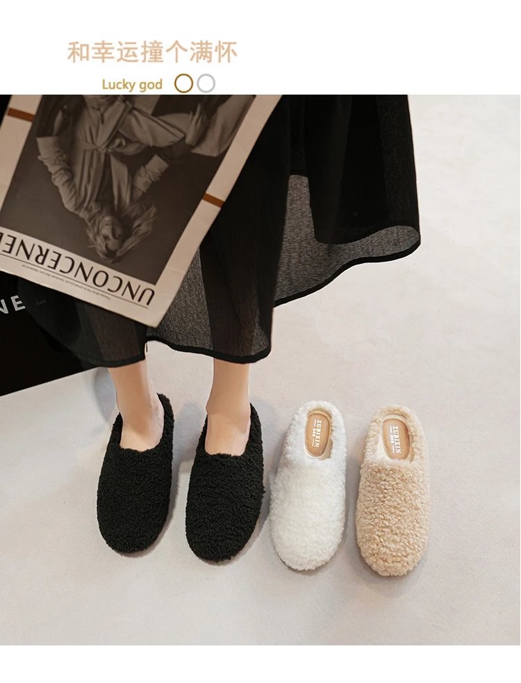 Luxury Lambwool Moccasins Femme Winter Cotton Shoes Women Warm Plush Loafers Comfy Curly Sheep Fur Flats Woman Large Size 40-43