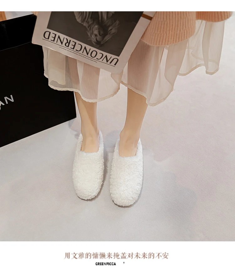 Luxury Lambwool Moccasins Femme Winter Cotton Shoes Women Warm Plush Loafers Comfy Curly Sheep Fur Flats Woman Large Size 40-43