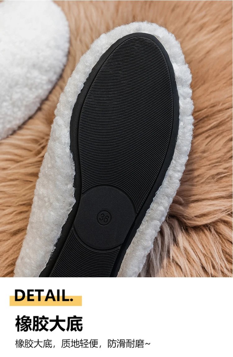 Luxury Lambwool Moccasins Femme Winter Cotton Shoes Women Warm Plush Loafers Comfy Curly Sheep Fur Flats Woman Large Size 40-43