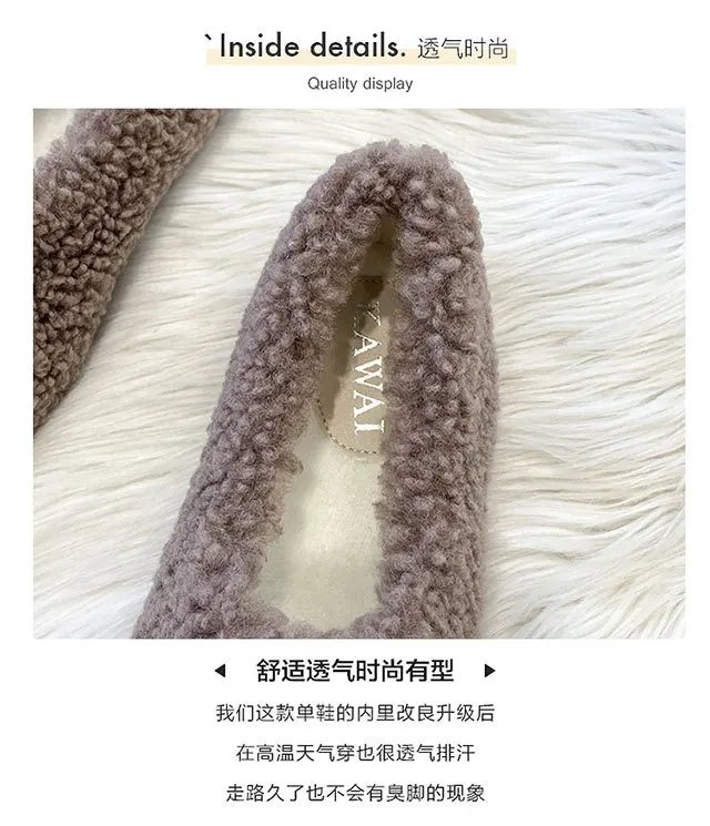 Luxury Lambwool Moccasins Femme Winter Cotton Shoes Women Warm Plush Loafers Comfy Curly Sheep Fur Flats Woman Large Size 40-43