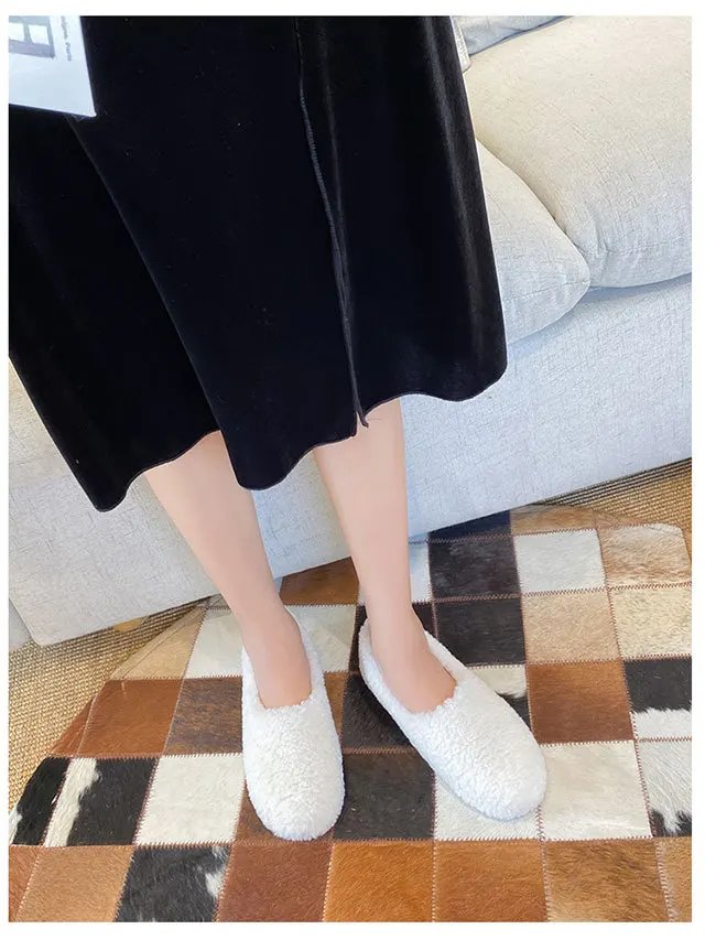 Luxury Lambwool Moccasins Femme Winter Cotton Shoes Women Warm Plush Loafers Comfy Curly Sheep Fur Flats Woman Large Size 40-43