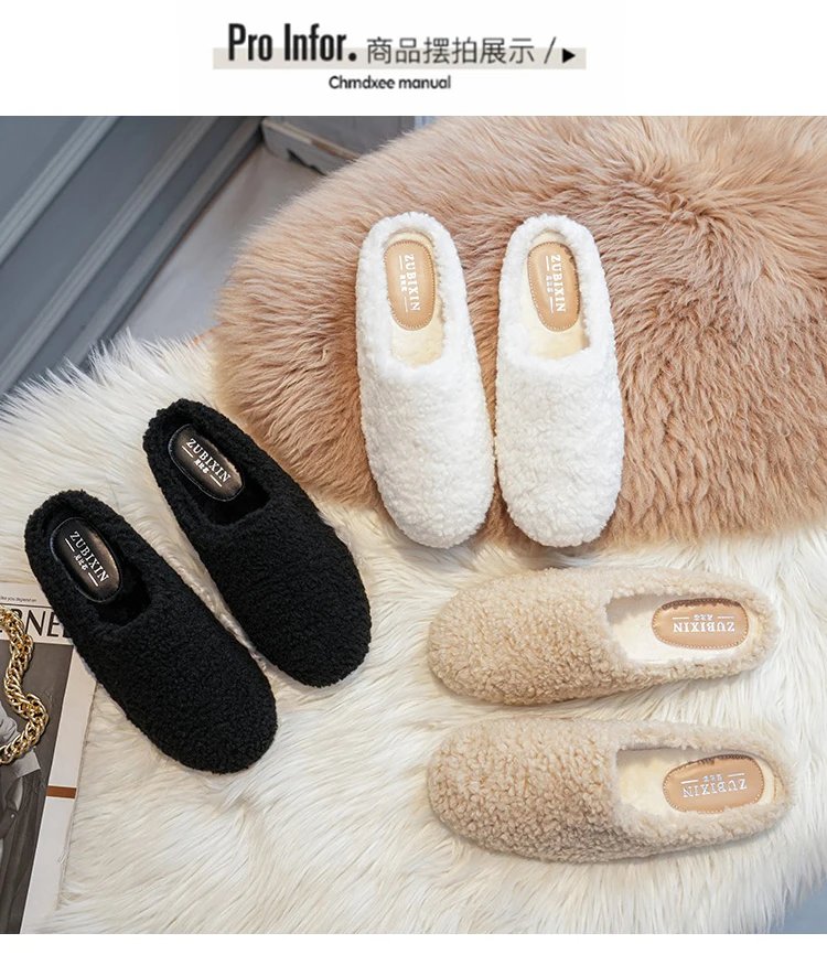 Luxury Lambwool Moccasins Femme Winter Cotton Shoes Women Warm Plush Loafers Comfy Curly Sheep Fur Flats Woman Large Size 40-43