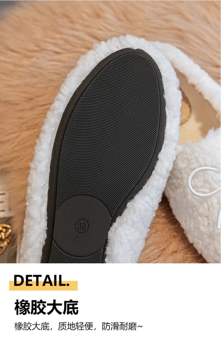 Luxury Lambwool Moccasins Femme Winter Cotton Shoes Women Warm Plush Loafers Comfy Curly Sheep Fur Flats Woman Large Size 40-43