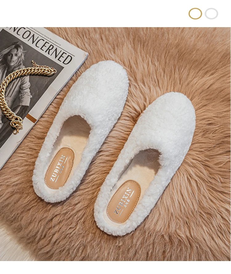 Luxury Lambwool Moccasins Femme Winter Cotton Shoes Women Warm Plush Loafers Comfy Curly Sheep Fur Flats Woman Large Size 40-43