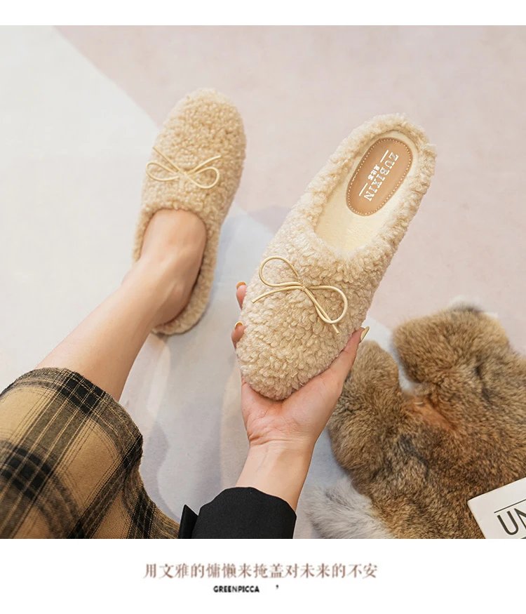 Luxury Lambwool Moccasins Femme Winter Cotton Shoes Women Warm Plush Loafers Comfy Curly Sheep Fur Flats Woman Large Size 40-43
