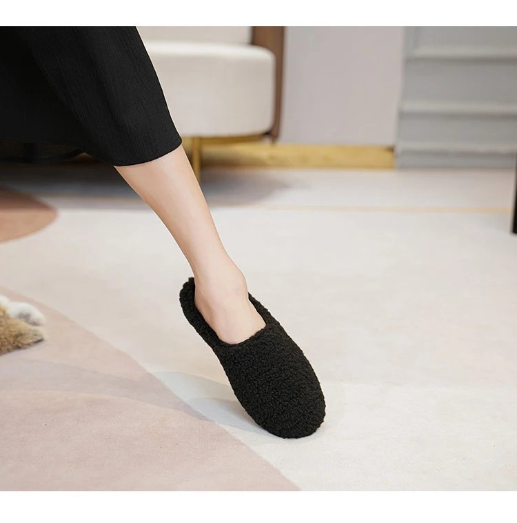 Luxury Lambwool Moccasins Femme Winter Cotton Shoes Women Warm Plush Loafers Comfy Curly Sheep Fur Flats Woman Large Size 40-43