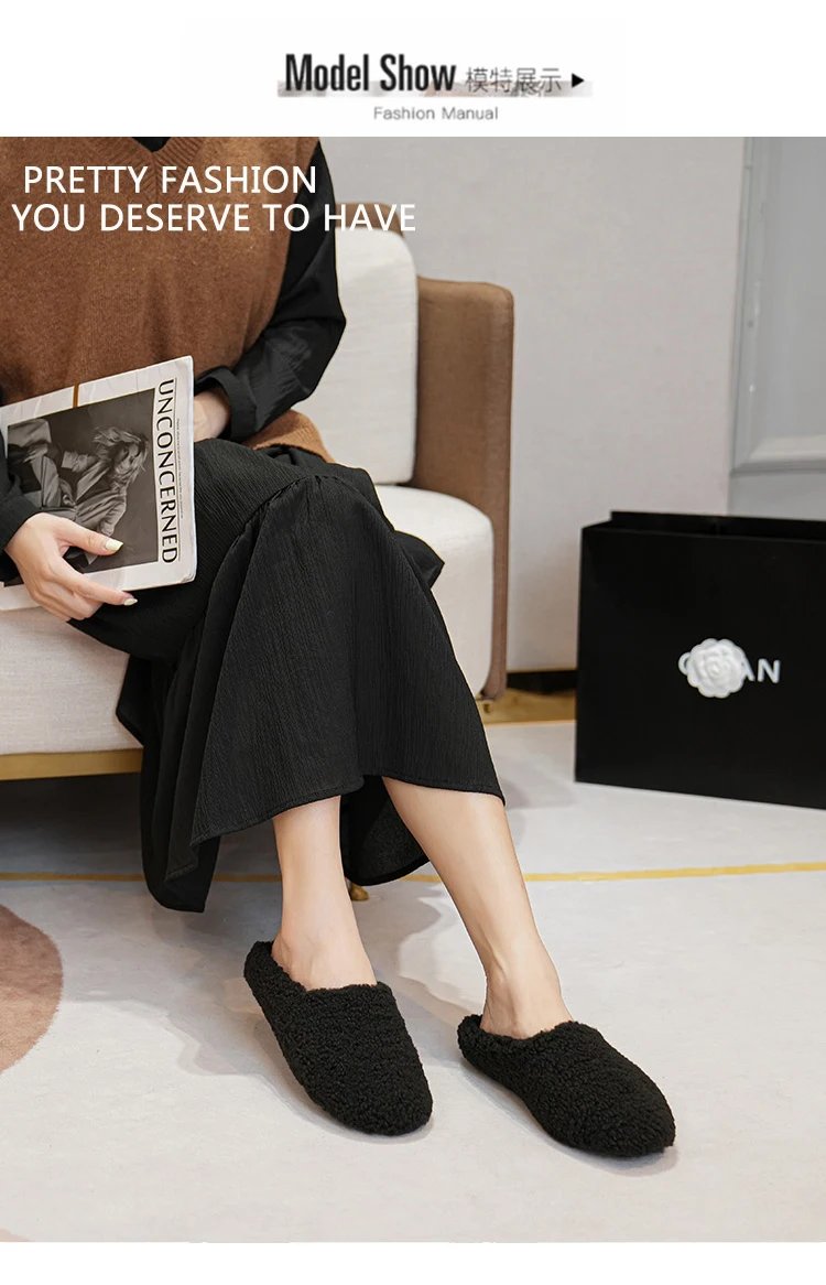 Luxury Lambwool Moccasins Femme Winter Cotton Shoes Women Warm Plush Loafers Comfy Curly Sheep Fur Flats Woman Large Size 40-43