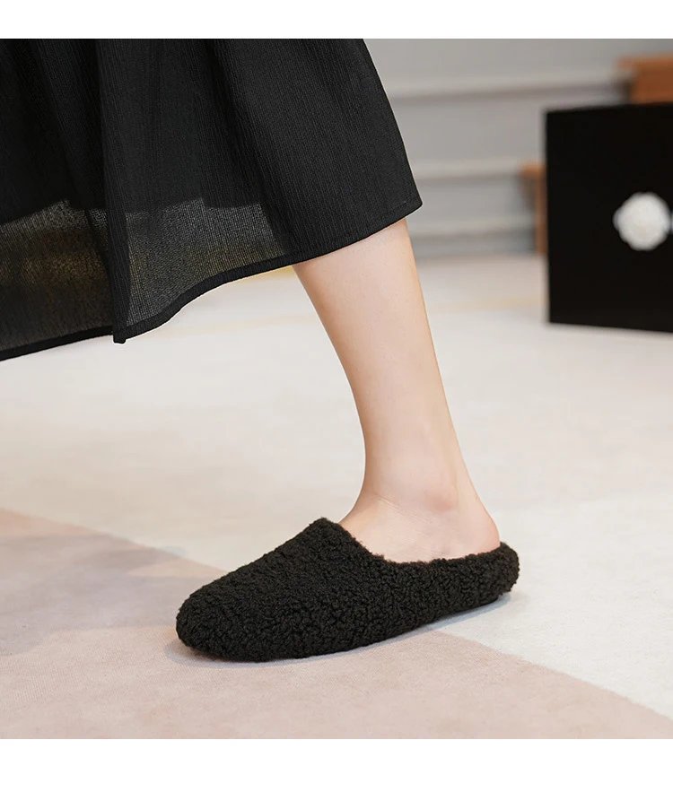 Luxury Lambwool Moccasins Femme Winter Cotton Shoes Women Warm Plush Loafers Comfy Curly Sheep Fur Flats Woman Large Size 40-43