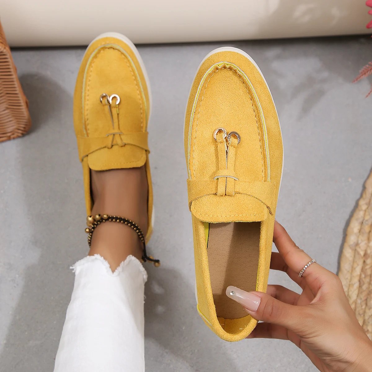 New Women Loafers Slip on Ladies Flats Shoes Brand Spring Autumn Casual Flat Shoes Leather Cashmere Single Shoes Plus Siz 36