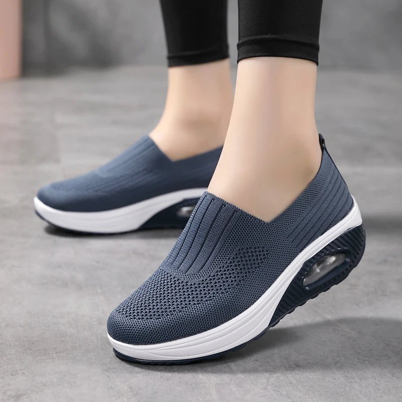 Women Walking Shoes Air Cushion Non Slip Orthopedic Shoes Ladies Platform Mules Breathable Wedge Female Sneakers