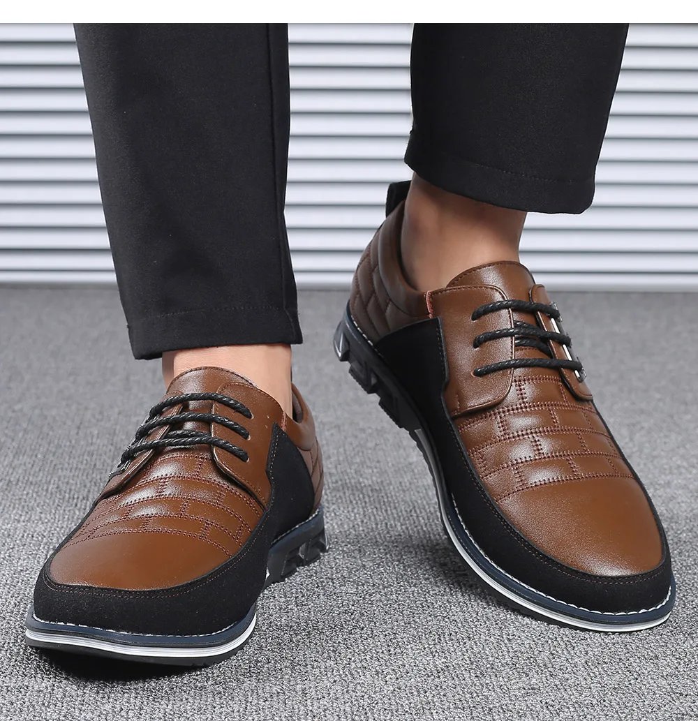Men Sneakers Shoes Fashion Brand Classic Lace-Up Casual Loafers Pu Leather Shoes Black Breathable Business Men Shoes Big Size
