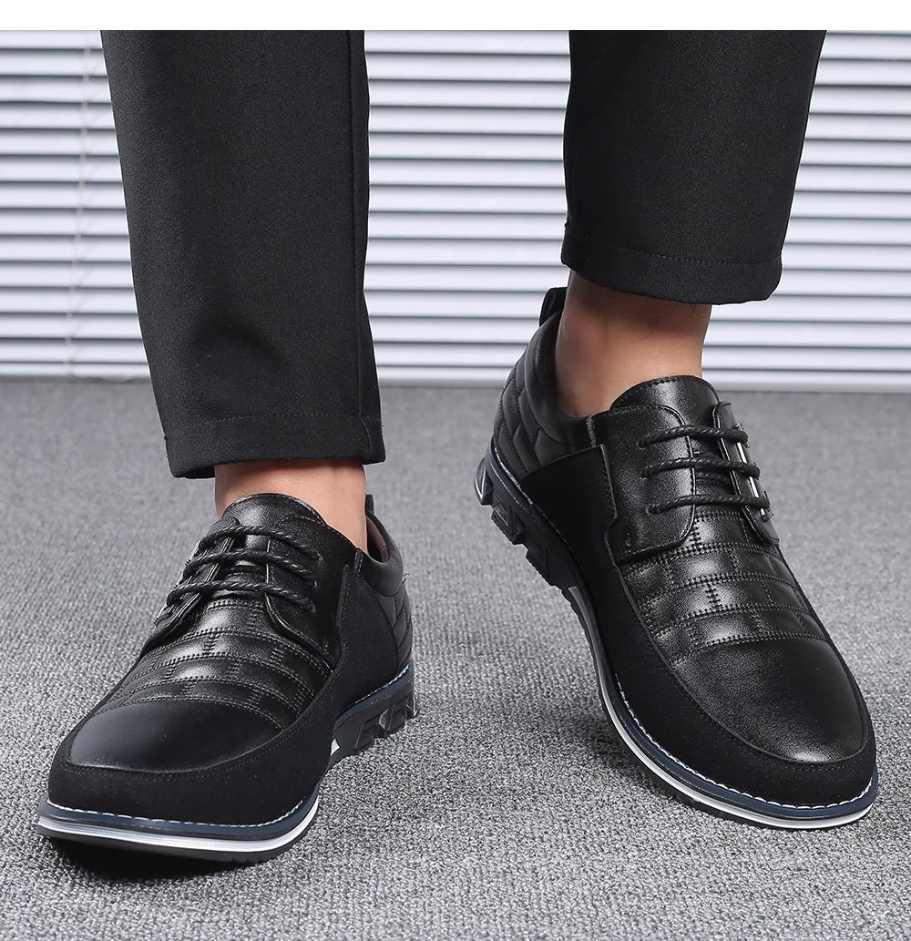 Men Sneakers Shoes Fashion Brand Classic Lace-Up Casual Loafers Pu Leather Shoes Black Breathable Business Men Shoes Big Size