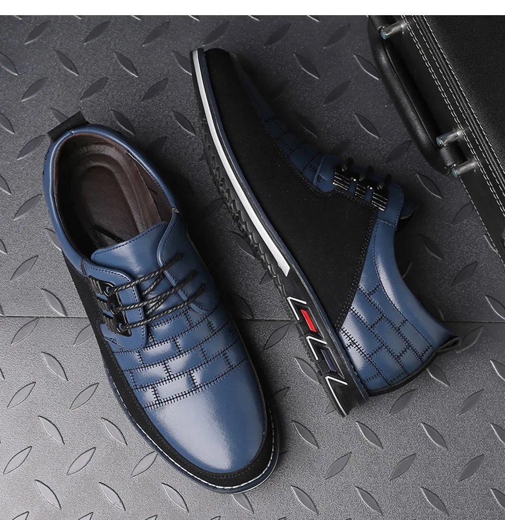 Men Sneakers Shoes Fashion Brand Classic Lace-Up Casual Loafers Pu Leather Shoes Black Breathable Business Men Shoes Big Size