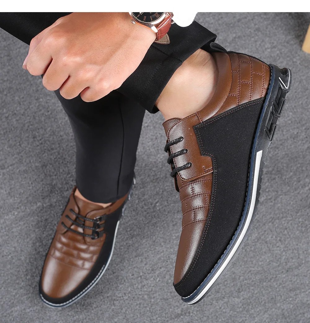 Men Sneakers Shoes Fashion Brand Classic Lace-Up Casual Loafers Pu Leather Shoes Black Breathable Business Men Shoes Big Size