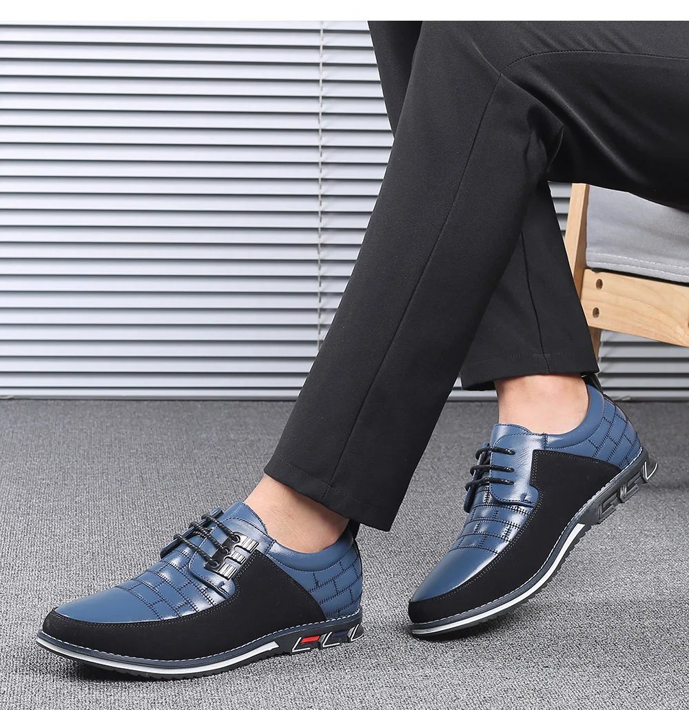 Men Sneakers Shoes Fashion Brand Classic Lace-Up Casual Loafers Pu Leather Shoes Black Breathable Business Men Shoes Big Size