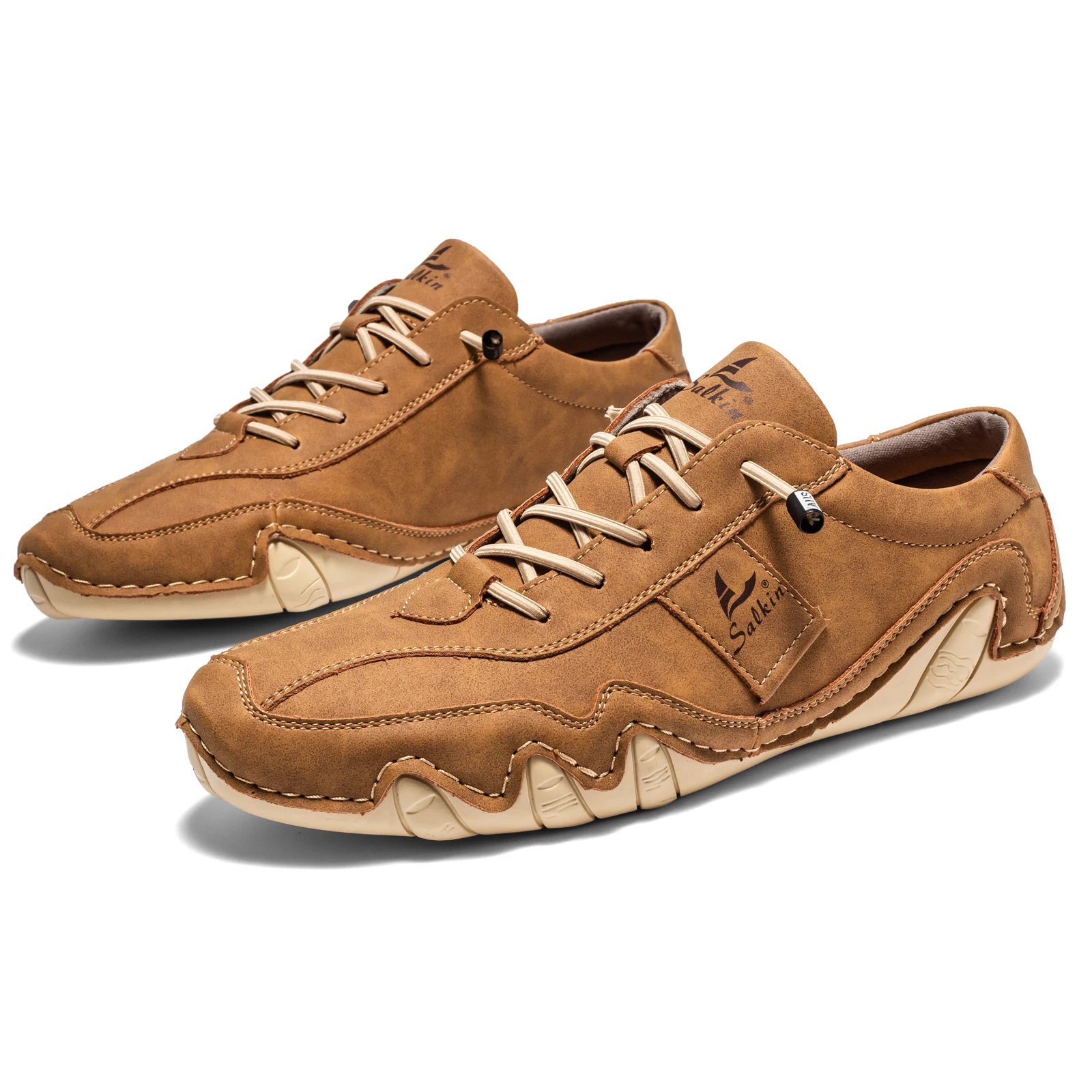 New 2024 Spring Handmade Leather Casual Men Shoes Design Fashion Sneakers Man Loafers Breathable Soft Flat Shoes Driving Shoes