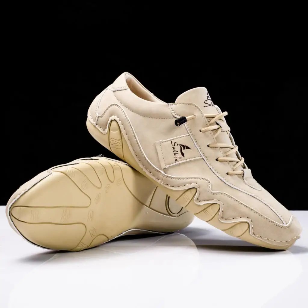 New 2024 Spring Handmade Leather Casual Men Shoes Design Fashion Sneakers Man Loafers Breathable Soft Flat Shoes Driving Shoes