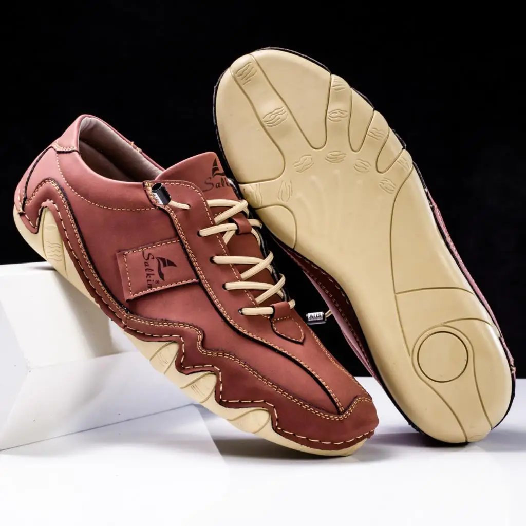 New 2024 Spring Handmade Leather Casual Men Shoes Design Fashion Sneakers Man Loafers Breathable Soft Flat Shoes Driving Shoes