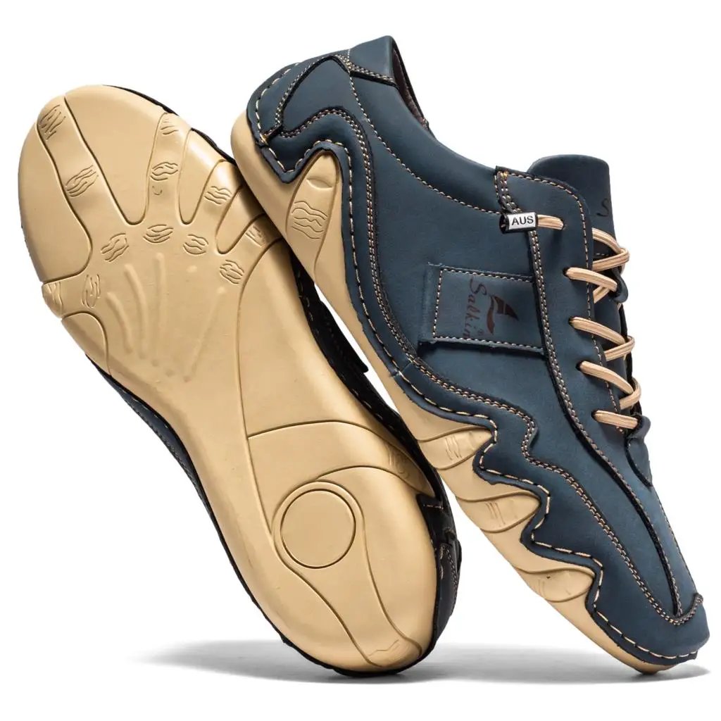 New 2024 Spring Handmade Leather Casual Men Shoes Design Fashion Sneakers Man Loafers Breathable Soft Flat Shoes Driving Shoes