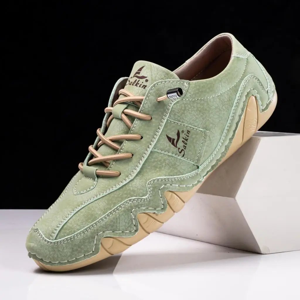 New 2024 Spring Handmade Leather Casual Men Shoes Design Fashion Sneakers Man Loafers Breathable Soft Flat Shoes Driving Shoes