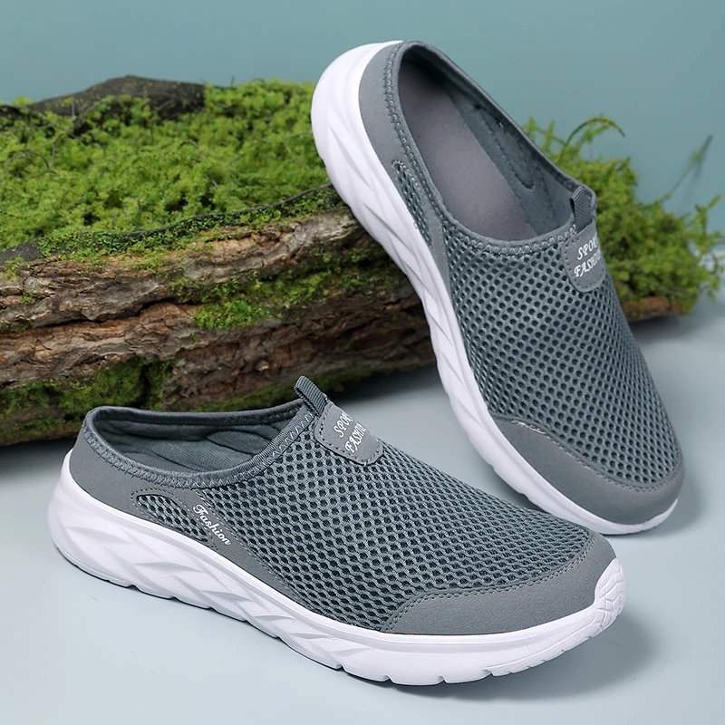 Casual Shoes Men Summer Half Shoes Slippers Slides Slip on Shoes Men Mesh Breathable Soft Comfortable Slippers for Men