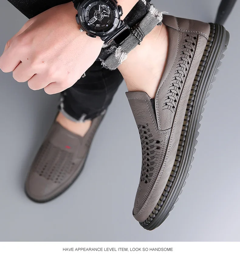 Summer Fashion Platform Hollow Men's Loafers Designer New Soft Sole Leather Beef Tendon Sole Casual Men Sandals Shoes Summer Fashion Platform Hollow Men's Loafers Designer New Soft Sole Leather Beef Tendon Sole Casual Men Sandals Shoes