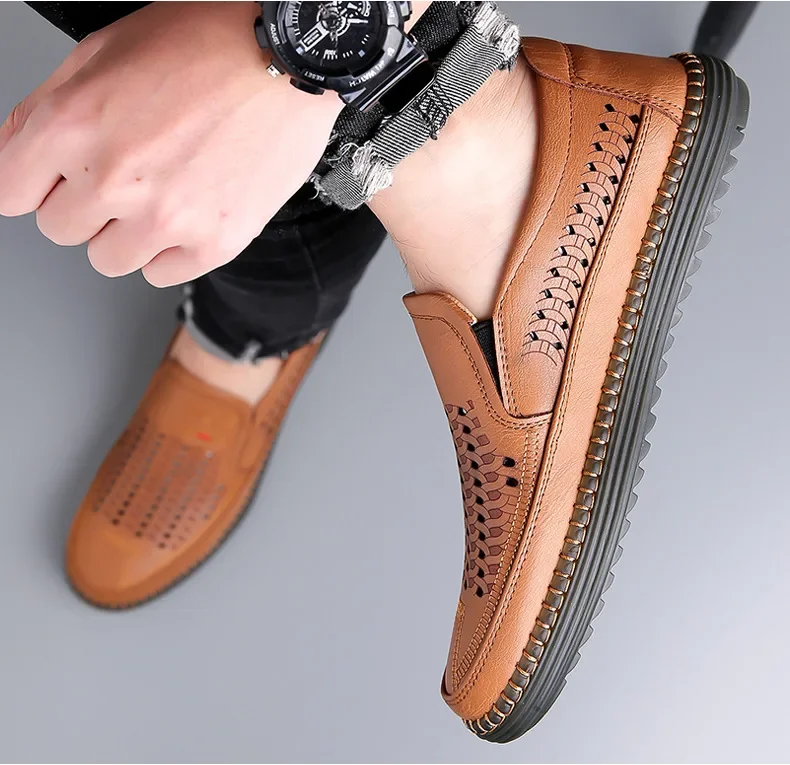 Summer Fashion Platform Hollow Men's Loafers Designer New Soft Sole Leather Beef Tendon Sole Casual Men Sandals Shoes Summer Fashion Platform Hollow Men's Loafers Designer New Soft Sole Leather Beef Tendon Sole Casual Men Sandals Shoes