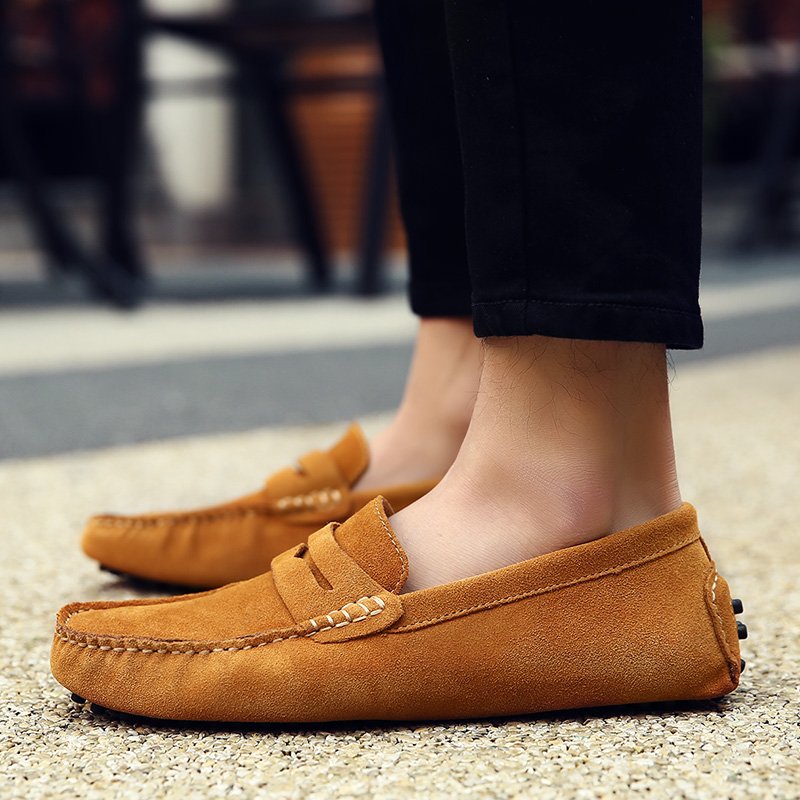 High Quality Suede Men Casual Shoes Light Non-slip Mens Driving Shoes Slip on Flats Loafers Leather Shoes 10 Colors Size 38-49