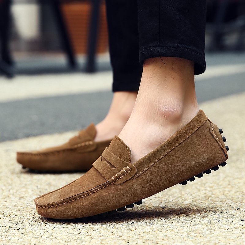 High Quality Suede Men Casual Shoes Light Non-slip Mens Driving Shoes Slip on Flats Loafers Leather Shoes 10 Colors Size 38-49