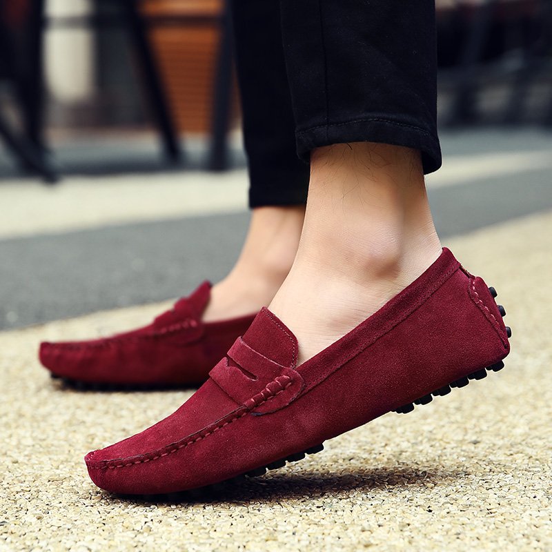 High Quality Suede Men Casual Shoes Light Non-slip Mens Driving Shoes Slip on Flats Loafers Leather Shoes 10 Colors Size 38-49