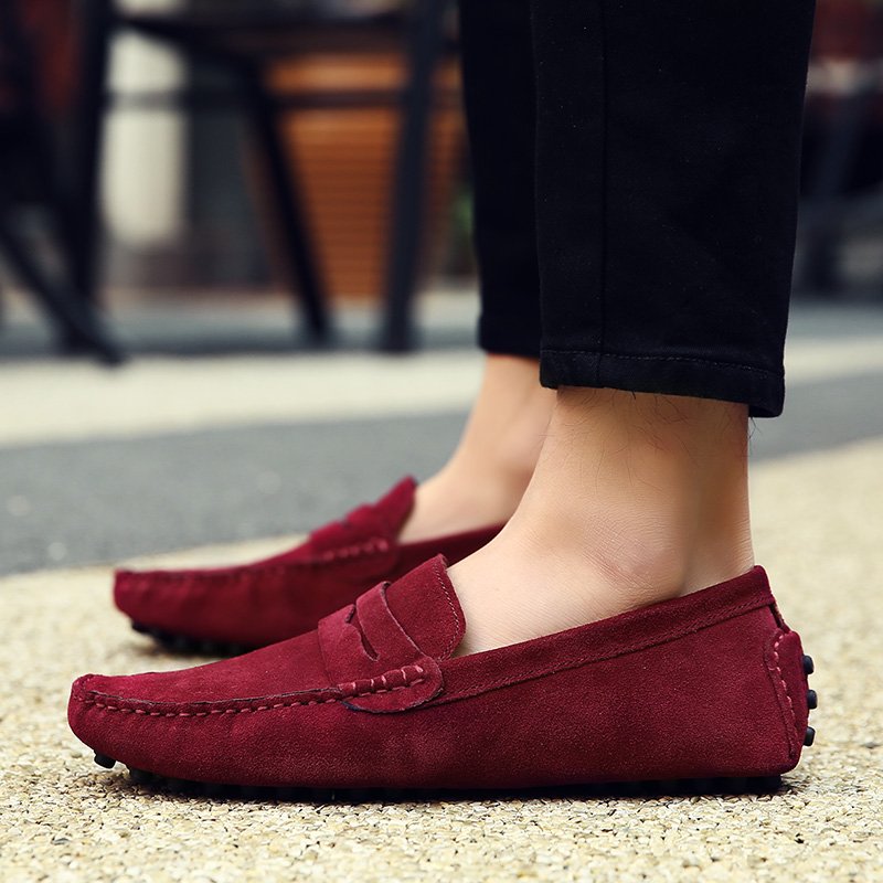 High Quality Suede Men Casual Shoes Light Non-slip Mens Driving Shoes Slip on Flats Loafers Leather Shoes 10 Colors Size 38-49