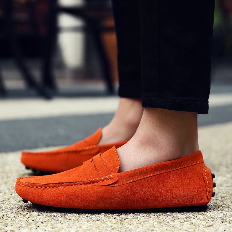 High Quality Suede Men Casual Shoes Light Non-slip Mens Driving Shoes Slip on Flats Loafers Leather Shoes 10 Colors Size 38-49