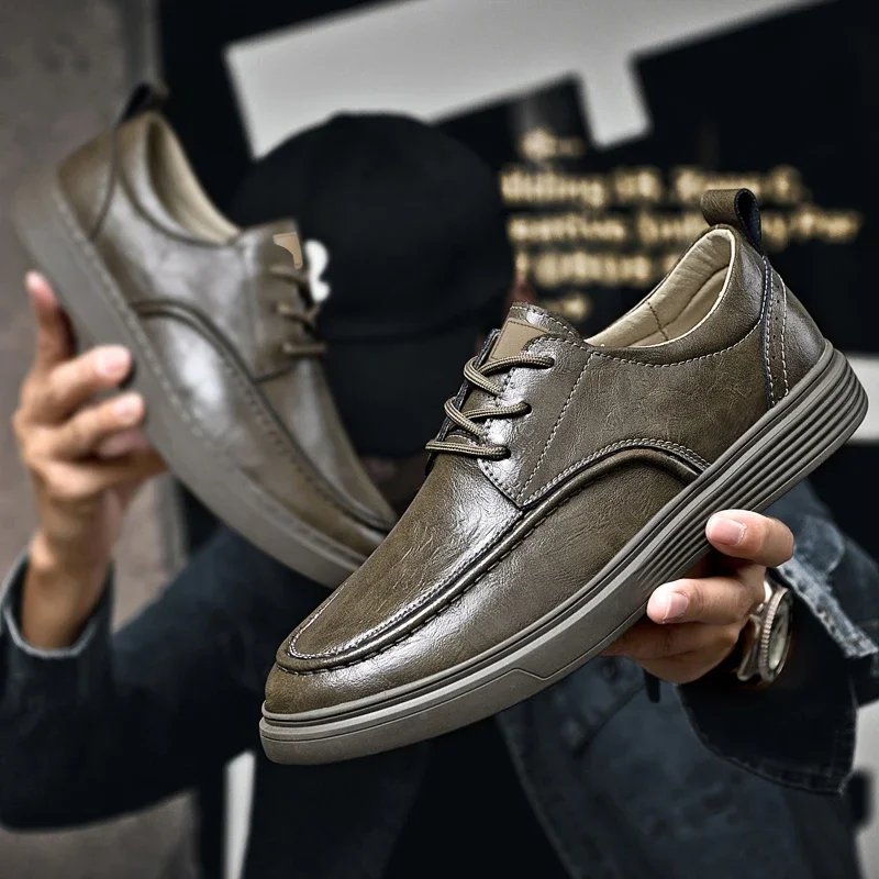 Classic Mens breathable sneakers genuine leather men casual shoes all-match lace-up men's walking shoes men antiskid footwear