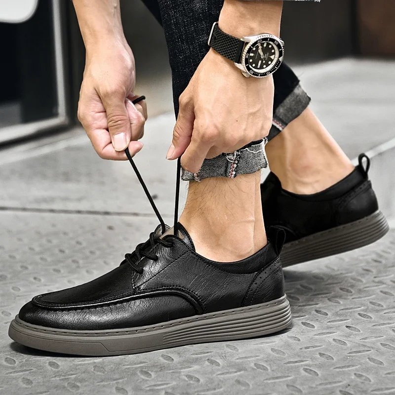 Classic Mens breathable sneakers genuine leather men casual shoes all-match lace-up men's walking shoes men antiskid footwear