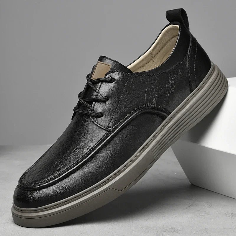 Classic Mens breathable sneakers genuine leather men casual shoes all-match lace-up men's walking shoes men antiskid footwear