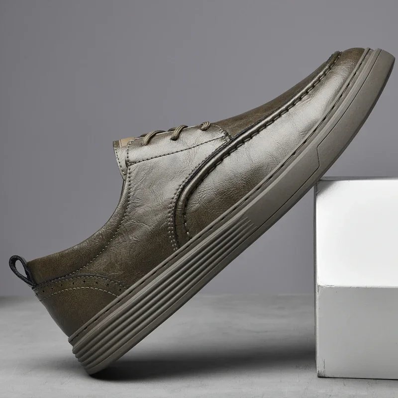 Classic Mens breathable sneakers genuine leather men casual shoes all-match lace-up men's walking shoes men antiskid footwear