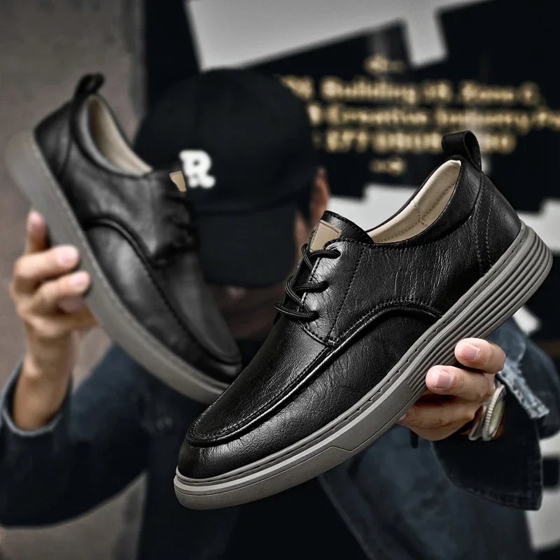 Classic Mens breathable sneakers genuine leather men casual shoes all-match lace-up men's walking shoes men antiskid footwear